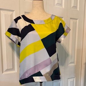 SUNO Multicolor Geometric Blouse 100% Silk Sz M